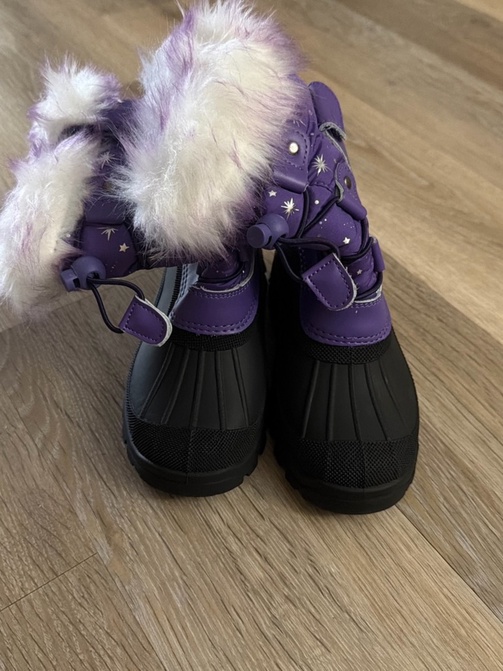Dream Pairs Purple and Black Kids Winter Boots with Faux Fur Trim